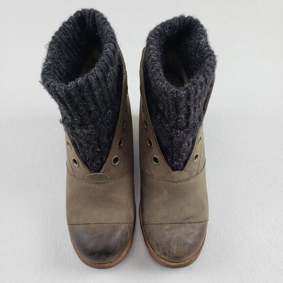 Sorel Joanie Sweater Wedge Boot Women 7.5 Brown Leather Ankle Pull On Waterproof - Picture 3 of 12